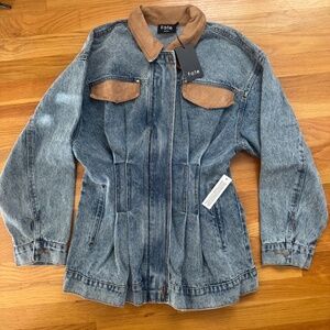 FATE Denim Contrast Faux Suede Zip Up Jacket Size Medium